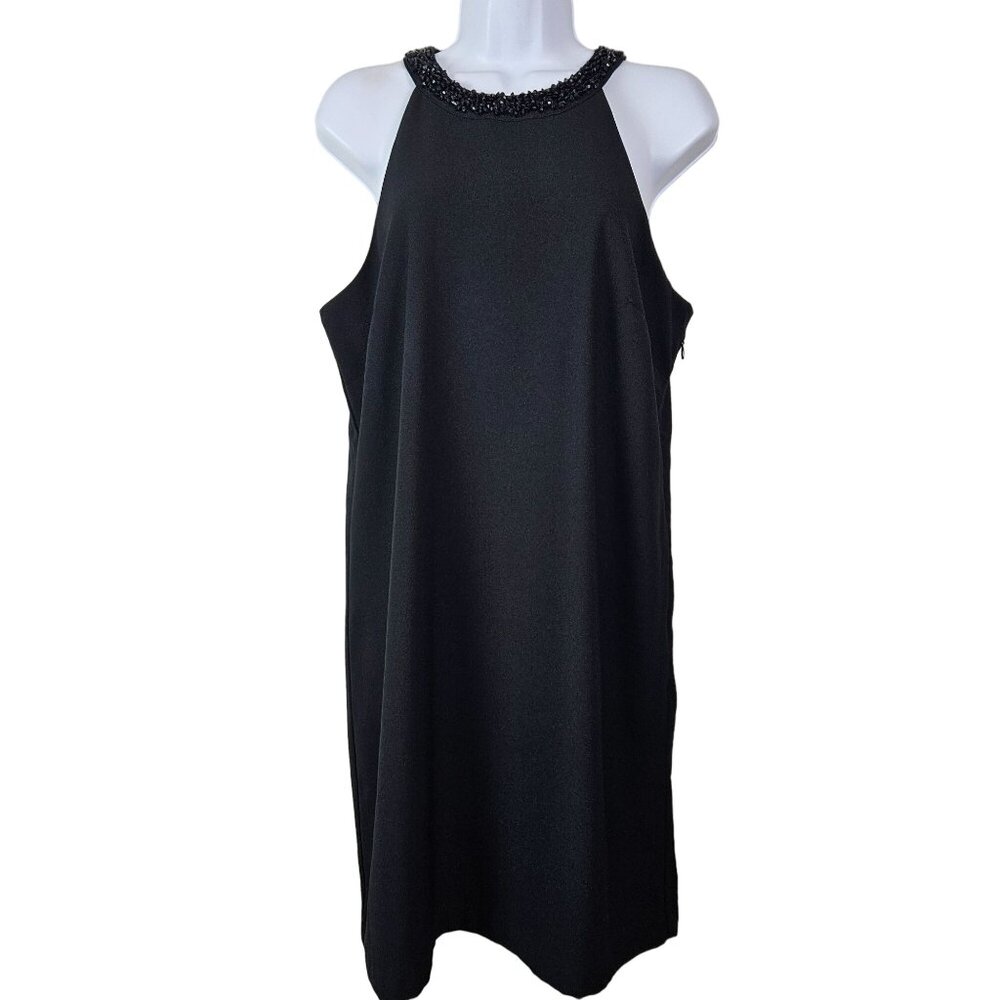 Banana Republic Womens Black Beaded Collar Sleeveless Shift Dress Size 8 Party